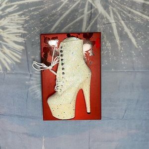 NEW Pleaser UV iridescent glitter platform lace up booties